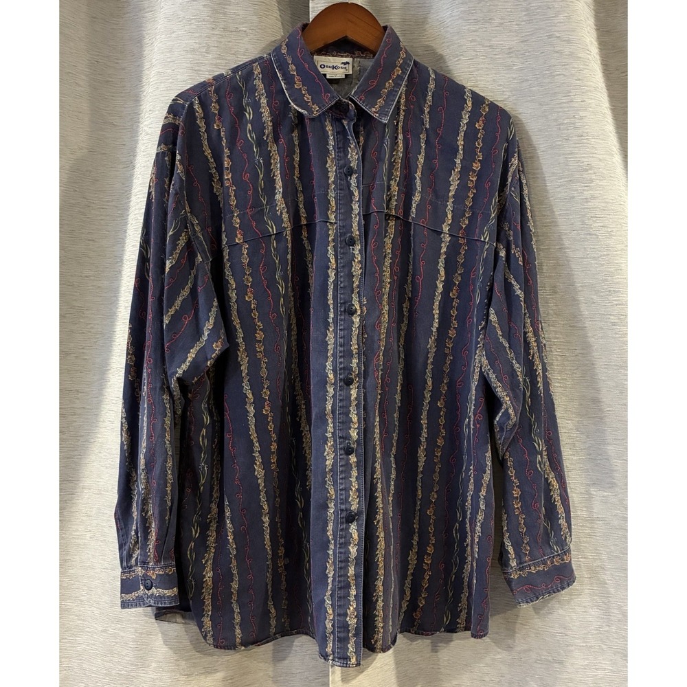 Vintage Oshkosh Women's Size 18 Graphic Western Button Up Fish Floral Print 90s